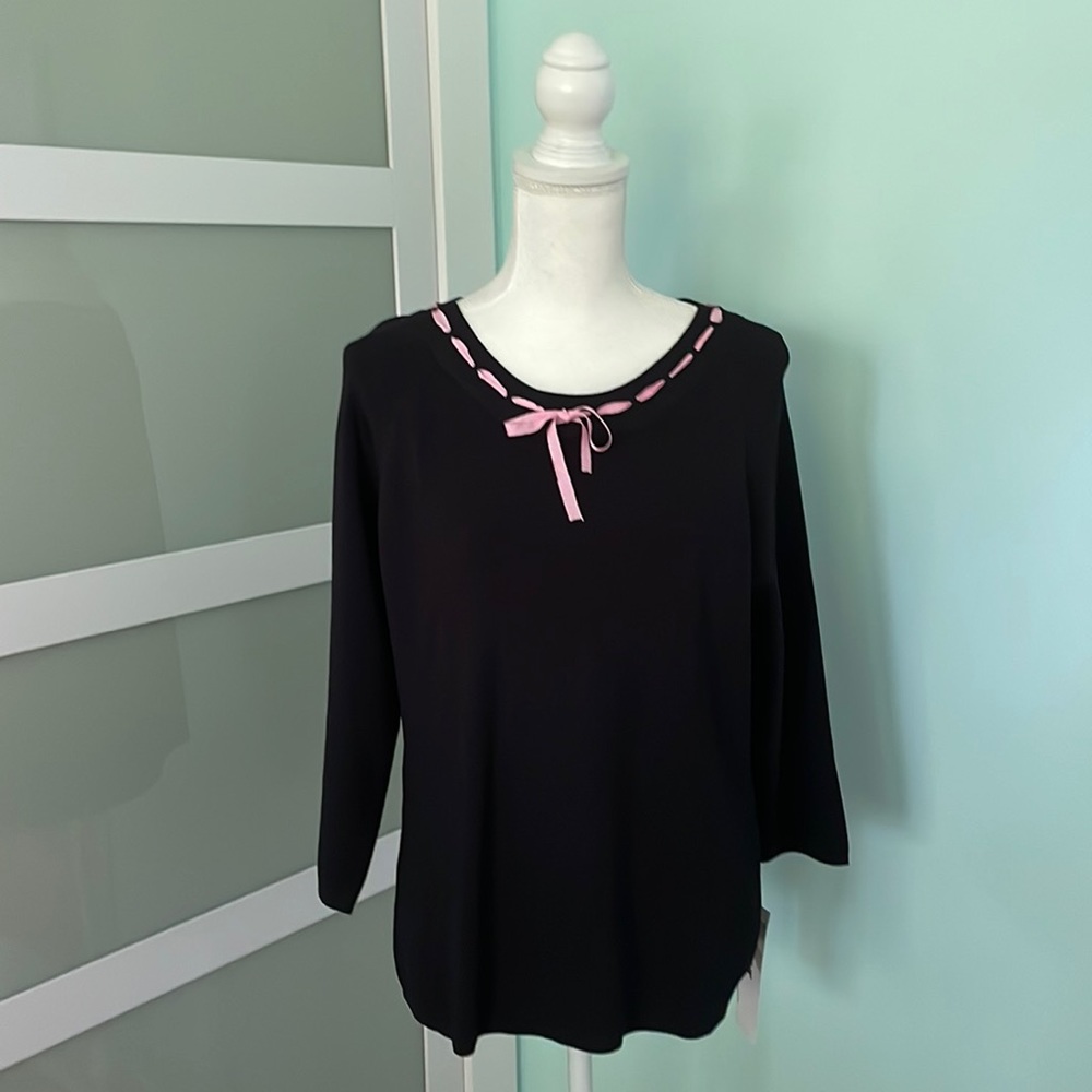Black Sweater with Pink Trim